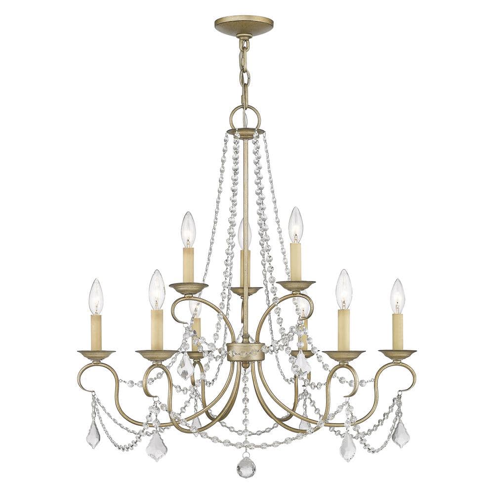 Antique Silver Leaf 9-Light Faux Crystal Chandelier