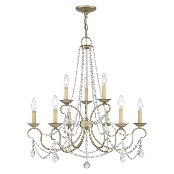 Pennington 9-Light Hand Painted Antique Silver Leaf Chandelier