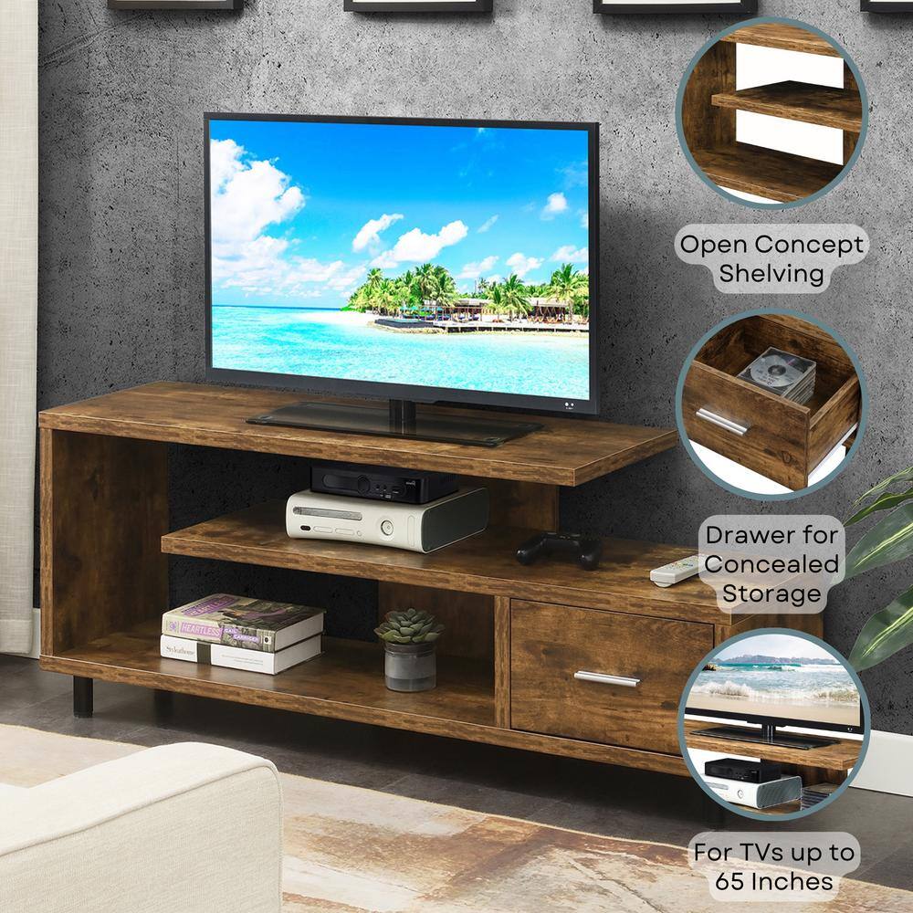 Barnwood 59" Brown Wood TV Stand with Cabinet
