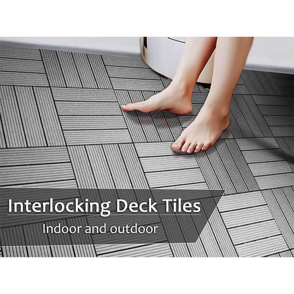 Afoxsos 1 ft. x 1 ft. Dark Gray Plastic Composite Deck Tiles Set, All-Weather Resistant, Easy to DIY and Maintain (20-Pack)