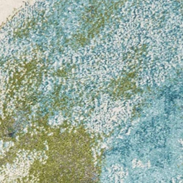 Teal and Green Abstract Polypropylene Area Rug 6'7" x 9'6"