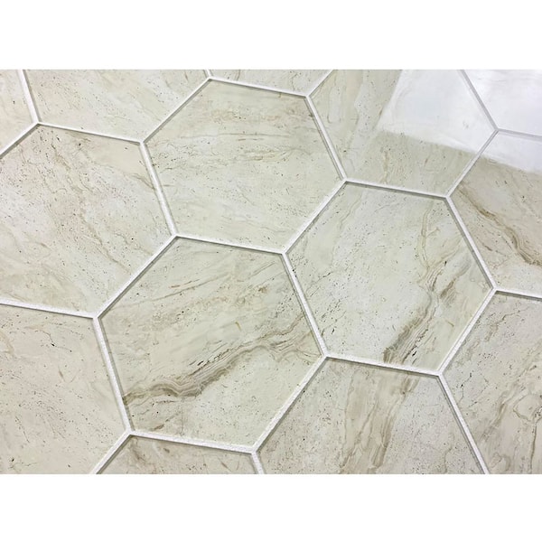 Nature Glossy Beige Hexagon 8 in. x 8 in. Marble Look Glass Wall Tile (14.4 sq.ft./Case)