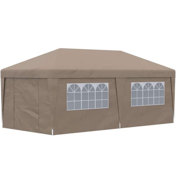 10 ft. x 19.5 ft. Brown Pop Up Canopy Tent with Sidewalls, UPF 30+ Height Adjustable Large Party Tent Event Shelter