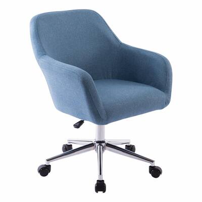 Modern Blue Fabric Upholstered Swivel Office Chair Task Chair with Adjustable Height
