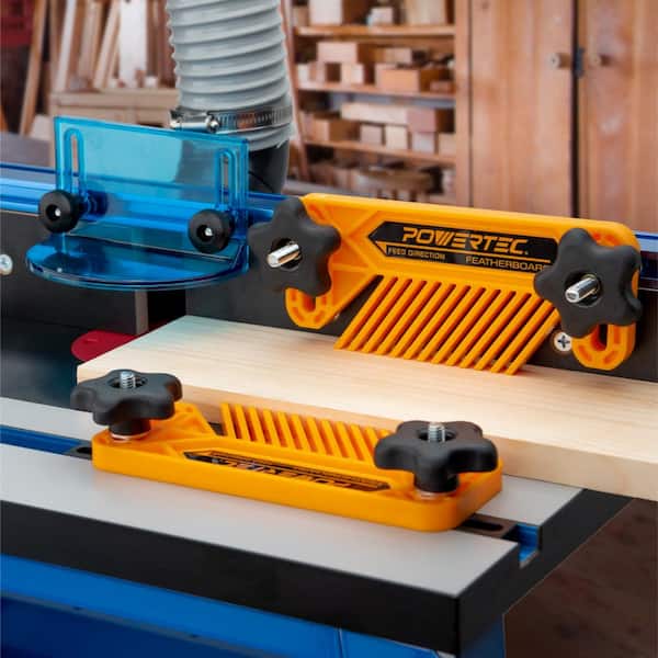 Full Size Router Bit Guard with 2.5 in. ID Router Table Dust Port, Router Fence/ Table Featherboards, T-Track Knob Kit