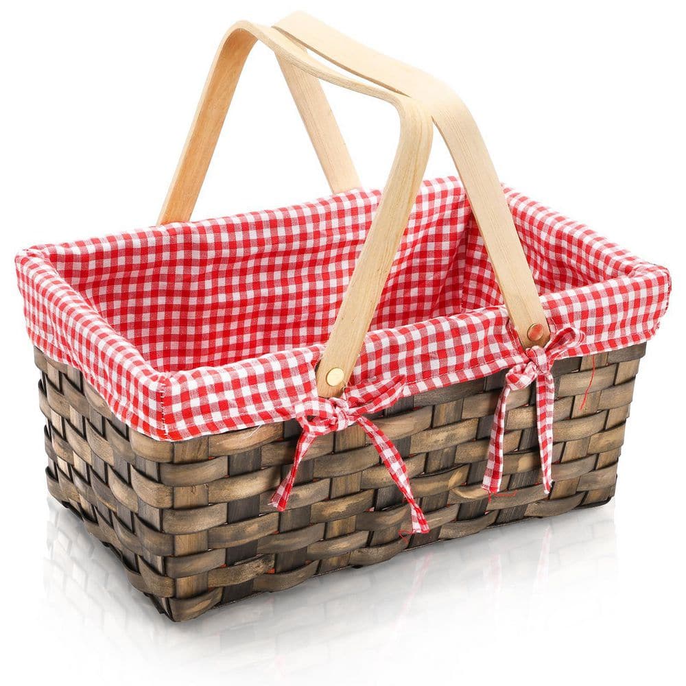 Red and White Woven Wood Chip Picnic Basket with Double Folding Handles and Removable Gingham Liner for Storage price history on PriceWatchPro