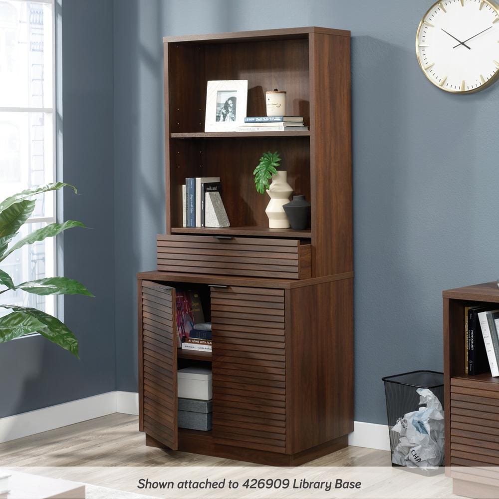 Spiced Mahogany Adjustable Wood Library Hutch with Drawer