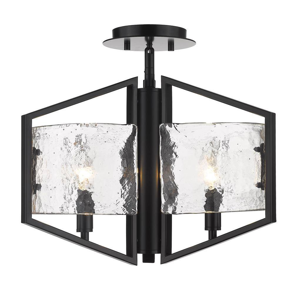 Matte Black Glass Semi-Flush Mount Light Fixture