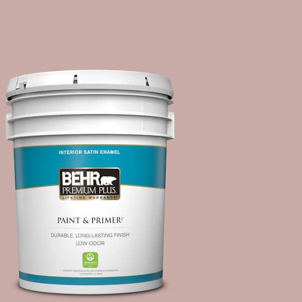 BEHR PREMIUM PLUS 5 gal. #130E-3 Rosy Tan Satin Enamel Low Odor Interior Paint & Primer