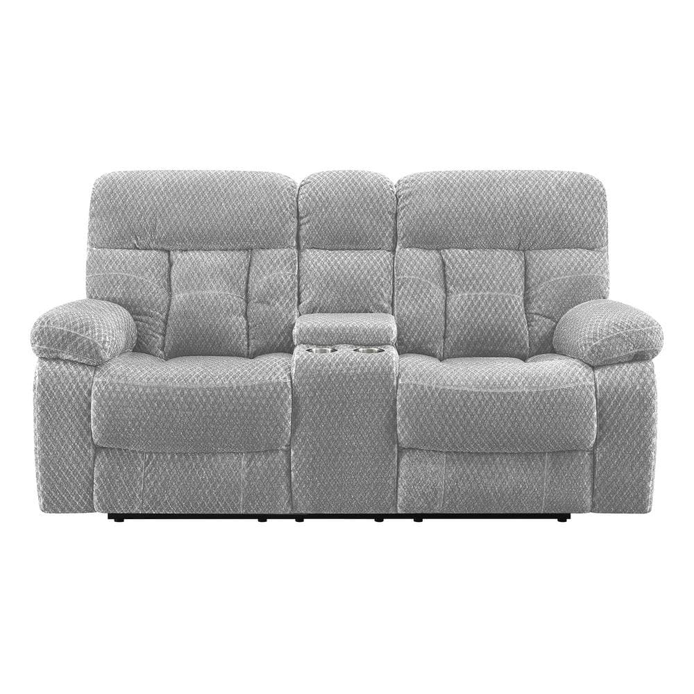 Bravo Stone Gray Fabric Reclining Loveseat with Cup Holder