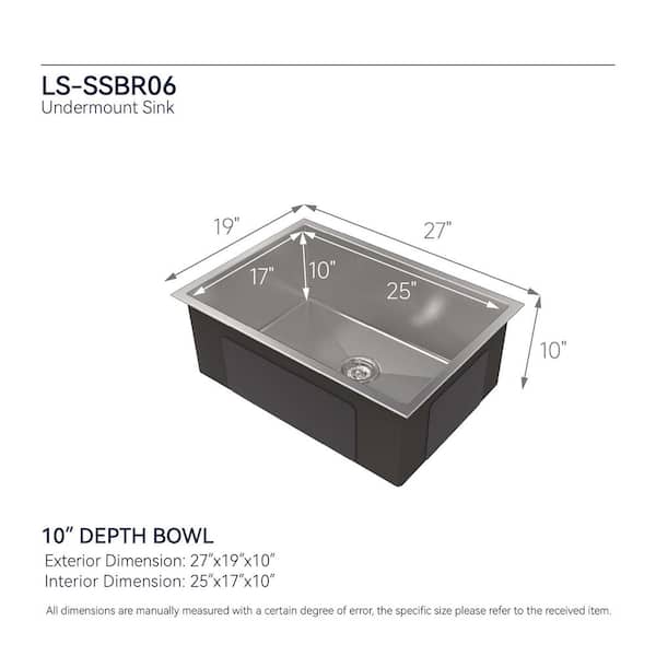 TMS 27 in. L x 19 in. W Undermount Single Bowl Stainless Steel Kitchen Sink in Brushed Nickel with Strainers