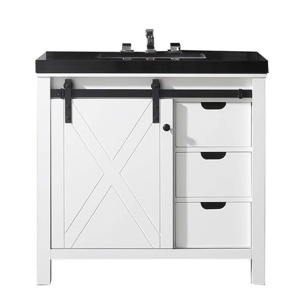Eviva Dallas 36 in. W x 22 in. D x 34 in. H Bath Vanity in White with Black Granite Top with Black Sink