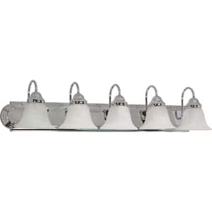 5-Light Polished Chrome Vanity Light with Alabaster Glass Bell Shades