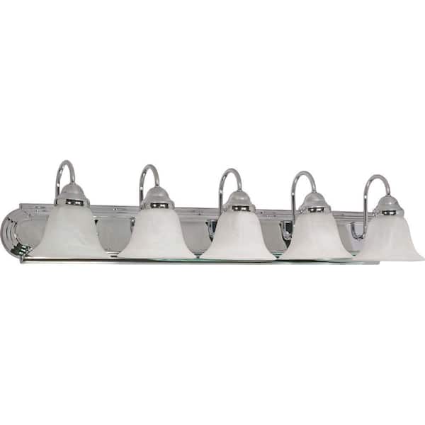 SATCO 5-Light Polished Chrome Vanity Light with Alabaster Glass Bell Shades