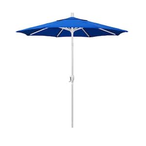 7.5 ft. Matte White Aluminum Market Push Tilt Patio Umbrella in Royal Blue Olefin