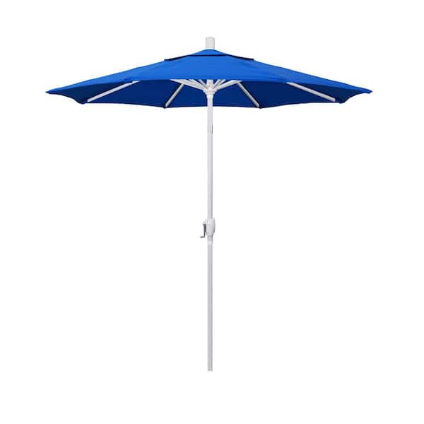 California Umbrella 7.5 ft. Matte White Aluminum Market Push Tilt Patio Umbrella in Royal Blue Olefin