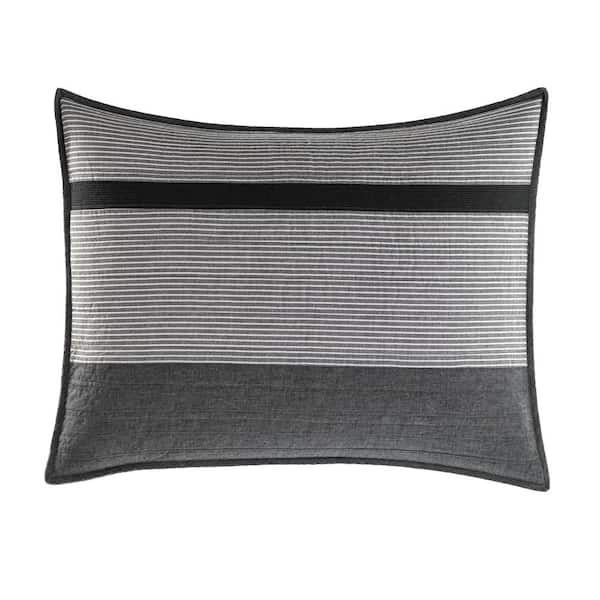 Nautica Vessey 1-Piece Gray Striped Cotton Standard Sham