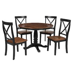 5-Piece Dark Brown Solid Wood X-Back Dining Set with 1-Marble Kitchen Room Table and 4-Chair