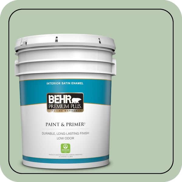 BEHR PREMIUM PLUS 5 gal. #S400-3 Healing Aloe Satin Enamel Low Odor Interior Paint & Primer