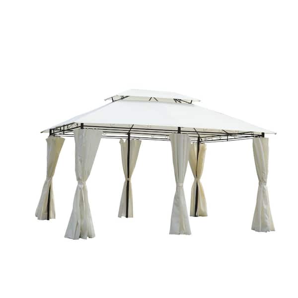 Tenleaf 13 ft. x 10 ft. Beige Outdoor Patio Gazebo Canopy Tent with Ventilated Double Roof and Mosquito Net