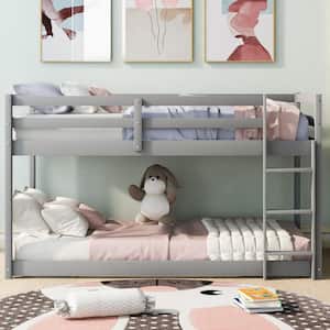 Solid Wood Bunk Beds for Kids, Low Profile Bunk Beds with Ladders on Left or Right Side (Gray)