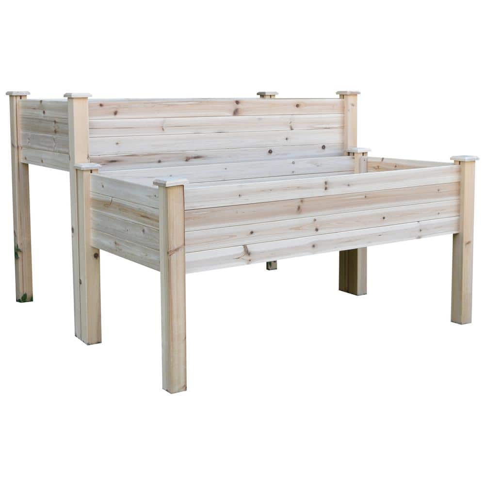 Outsunny Natural Wooden 2 Tiers Fir Raised Garden Bed with Drainage ...