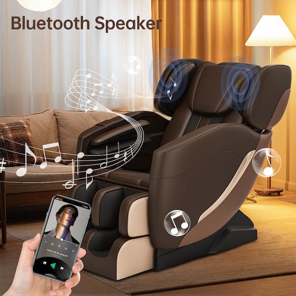 Favor-SS01 Brown Recliner w/ Zero Gravity, Full Body Air Pressure, Bluetooth, Heat, Foot Roller Massage Chair