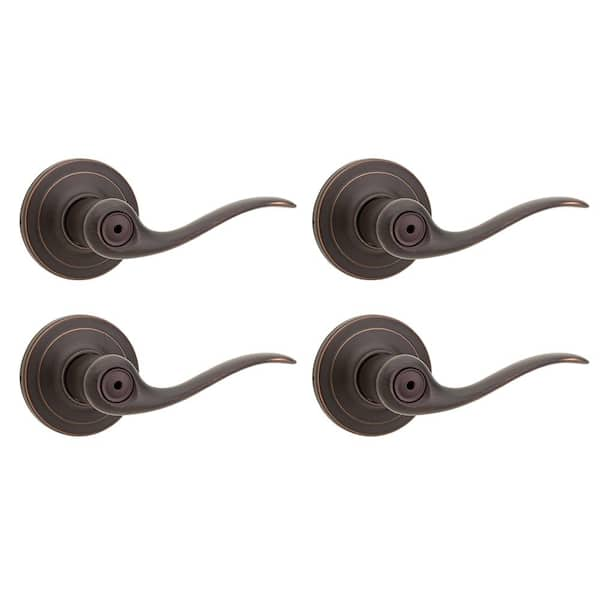 Kwikset Tustin Venetian Bronze Privacy Bed/Bath Door Handle (4-Pack) with Lock