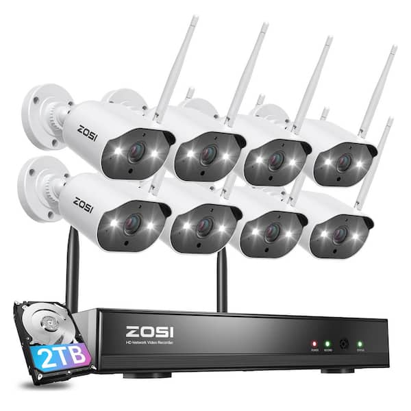 ZOSI H.265 Plus 8-Channel 3MP 2K 2TB Hard Drive NVR Security Camera System with 8-Wired Outdoor WiFi IP Cameras, 2-Way Audio
