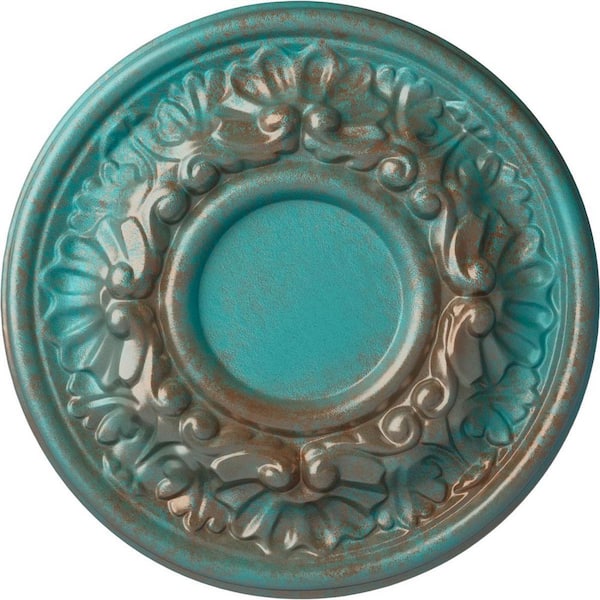 Ekena Millwork 7-1/2 in. x 1-1/8 in. Pessa Urethane Ceiling Medallion (Fits Canopies upto 2-1/2 in.), Copper Green Patina
