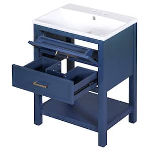 24 in. W x 18 in. D x 35 in. H Single Sink Freestanding Bath Vanity in Blue with White Resin Top
