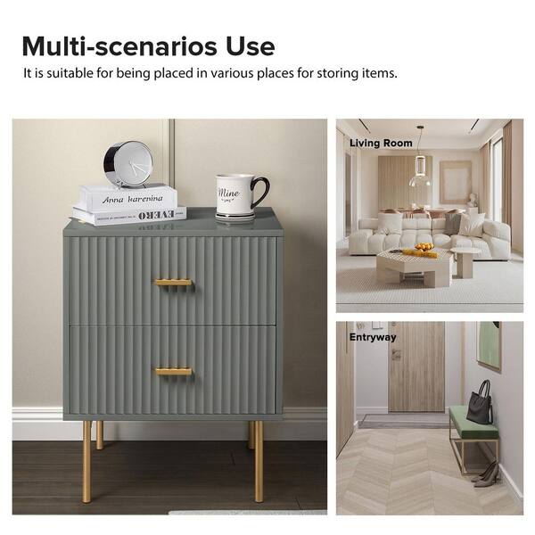 JAYDEN CREATION Orena 19.7 in. W x 15.7 in. D x 25.2 in. H 2-Drawer Grey Nightstand with Metal Legs and Ample Storage Space - image 4