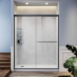 60 in. W x 72 in. H Sliding Semi-Frameless Tub Shower Door Clear Shower Glass in Black