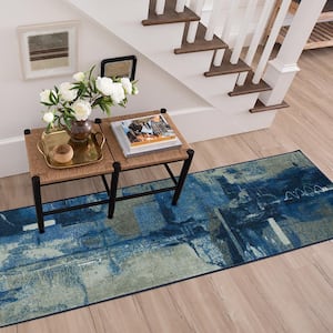 Fusion Blue 2 ft. x 6 ft. Abstract Runner Rug