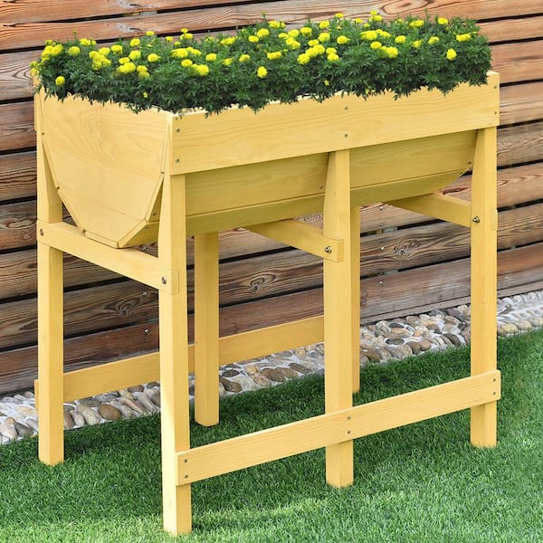 ANGELES HOME 28.3 in. Raised Wooden Planter Vegetable Flower Bed with Liner