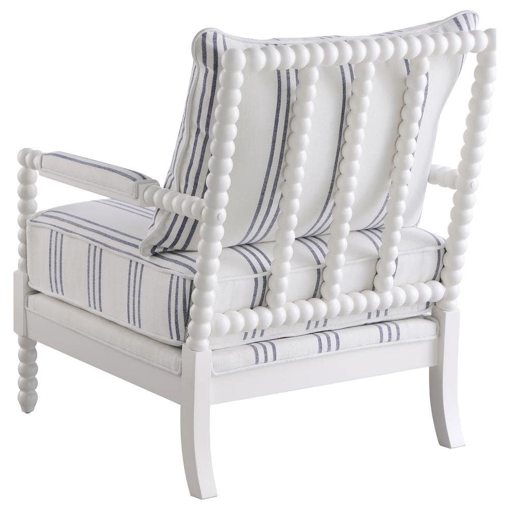 White Linen Barrel Accent Chair with Spindle Wood Frame