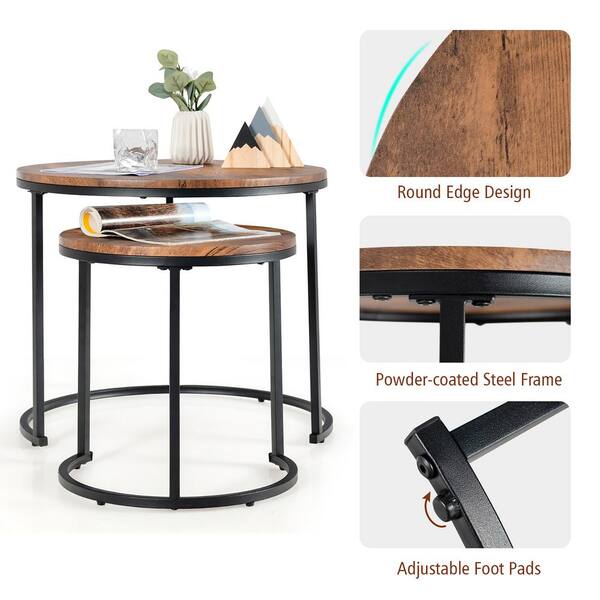 Costway 29 in. Nesting Rustic Brown 29 in. Round MDF Coffee