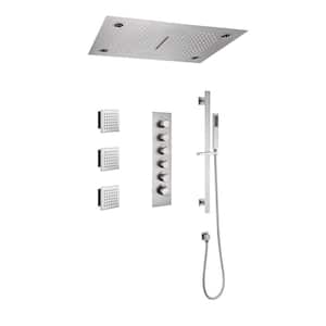 5 Spray 2.5 GPM 28 in. Shower Head Flush-Mounted Luxury LED and Music Thermostatic Shower System in Brushed Nickel