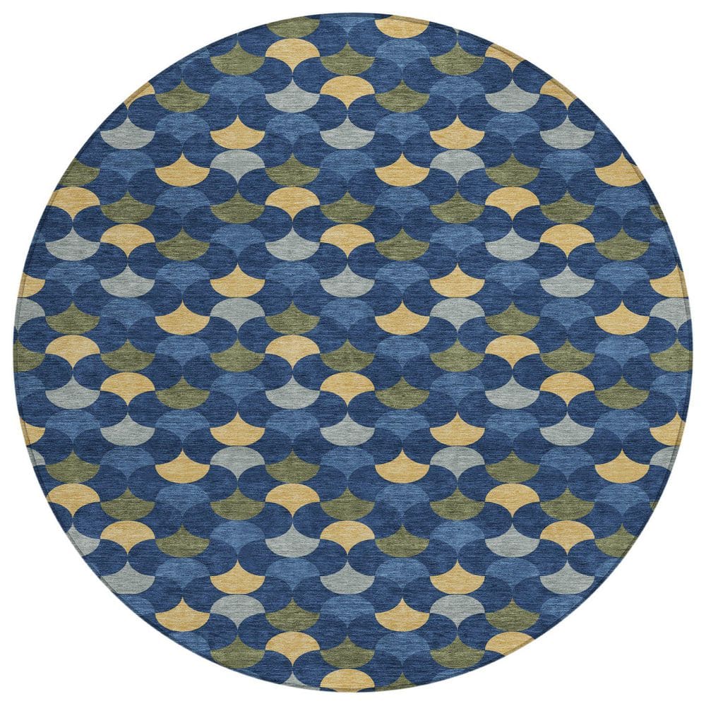 Chantille Machine Washable Indoor/Outdoor Abstract ACN2568 Navy 8 ft. x 8 ft. Round Rug price history on PriceWatchPro