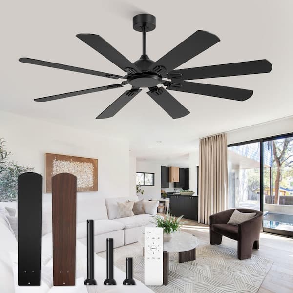 62 in. Smart Indoor/Covered Outdoor Black 6-Speed Ceiling Fan No Light with Remote and Dual Finish Blades Quiet DC Motor