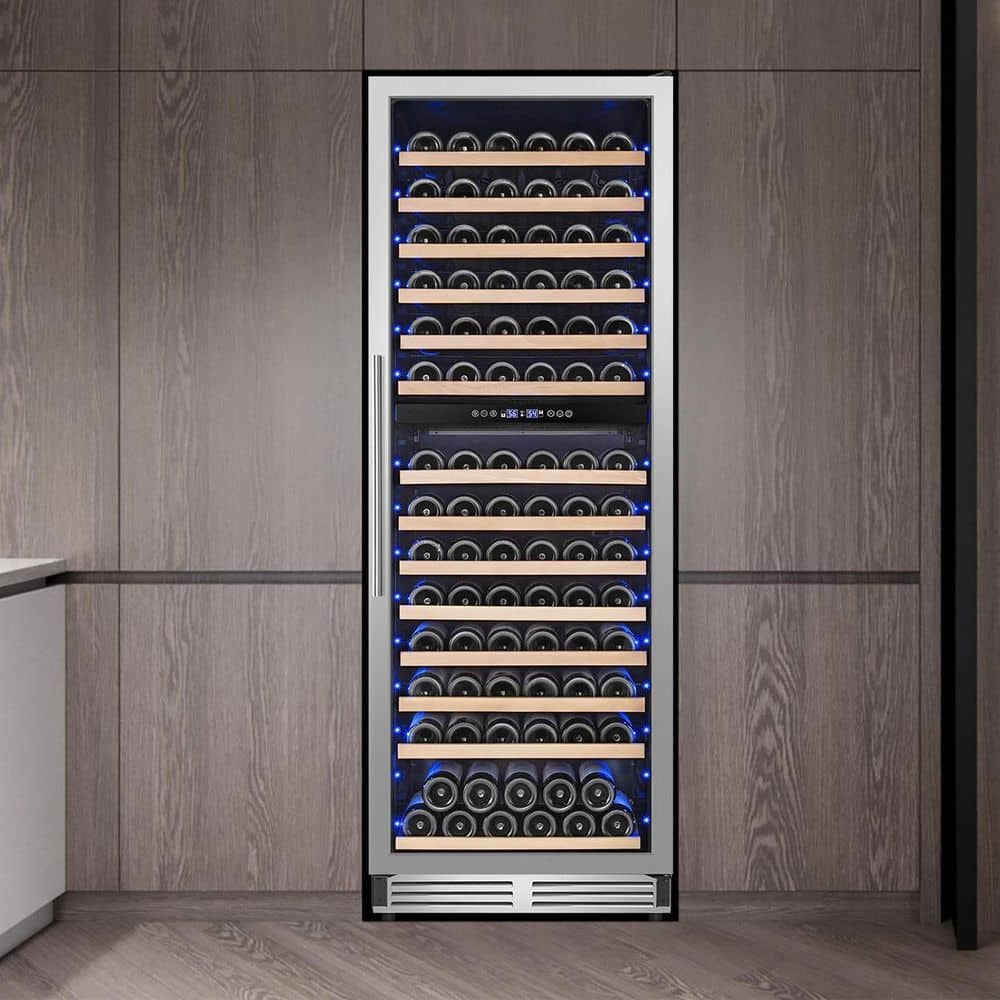 TITTLA 23.5 in Dual Zone Cellar Cooling Unit Wine Refrigerator in Silver 165Plus Bottles Wine Cooler with 2 Door Handles