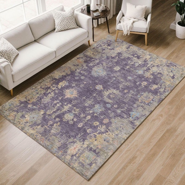 Chantille Machine Washable Indoor/Outdoor Abstract ACN2302 Plum 8 ft. x 10 ft. Area Rug