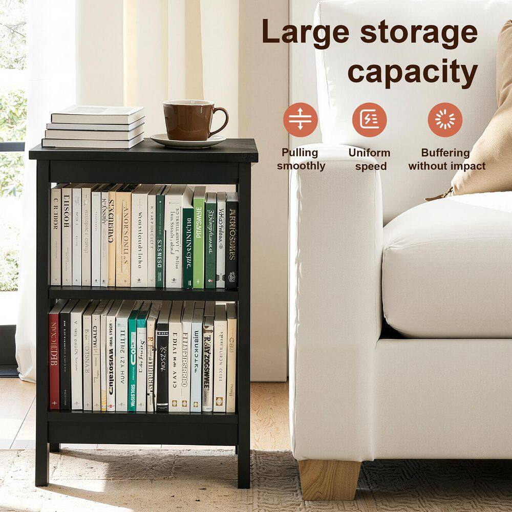 Black MDF Modern 16 in. Width Accent Square End Table with 3-Tier Side Table (2 Sets) - thumbnail 3
