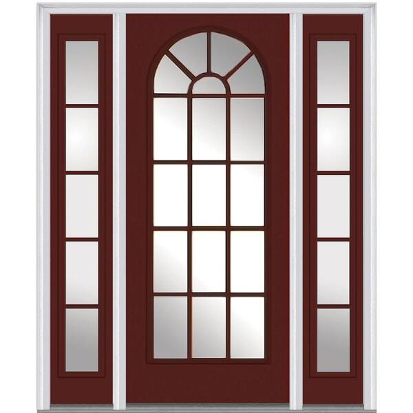 MMI Door 64.5 in. x 81.75 in. Classic Left-Hand Inswing Full Lite Round Top Clear Painted Steel Prehung Front Door with Sidelites