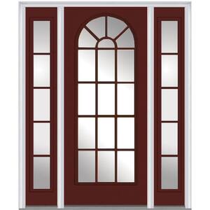 64.5 in. x 81.75 in. Classic Right-Hand Inswing Full Lite Round Top Clear Painted Steel Prehung Front Door w/ Sidelites