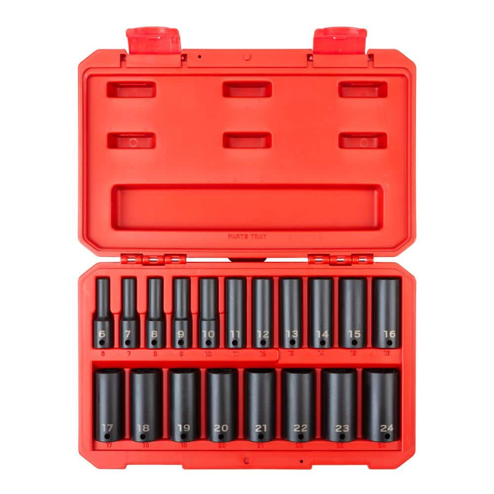 TEKTON 3/8 in. Drive Deep 6-Point Impact Socket Set, 19-Piece (6 mm