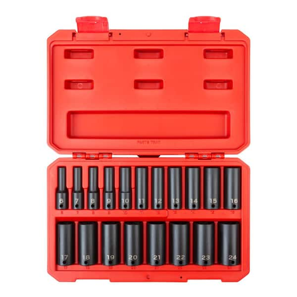 TEKTON 3/8 in. Drive Deep 6-Point Impact Socket Set, 19-Piece (6 mm - 24  mm) - Case SID91303 - The Home Depot