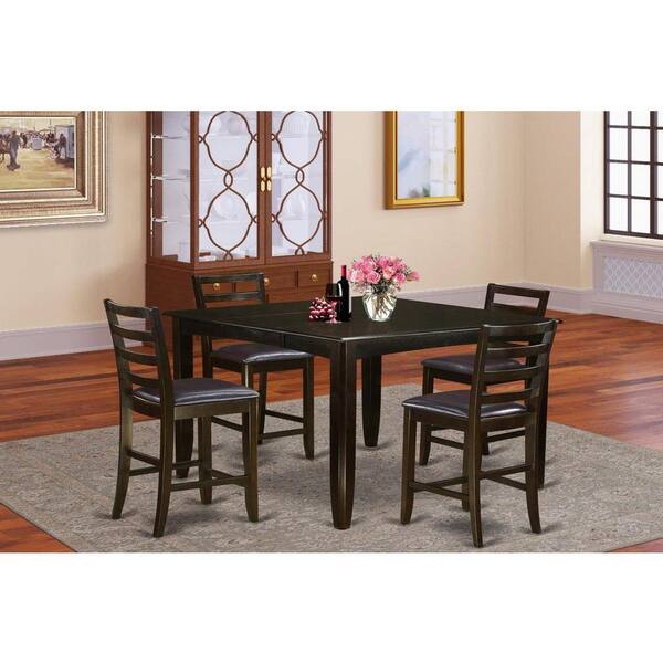 East West Furniture 5-Piece Square Cappuccino Finish Solid Wood Top Dining table with 4 Chairs with Lattice Back