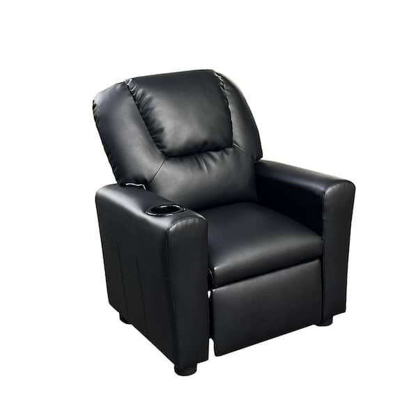 Black PU Leather Kids Recliner Chair with Cupholder Youth Recliner Chair