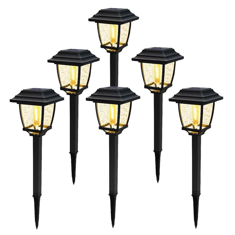 ④B&Bモルタルガーデンライト Manor Black Solar Integrated LED Seeded Glass Weather Resistant